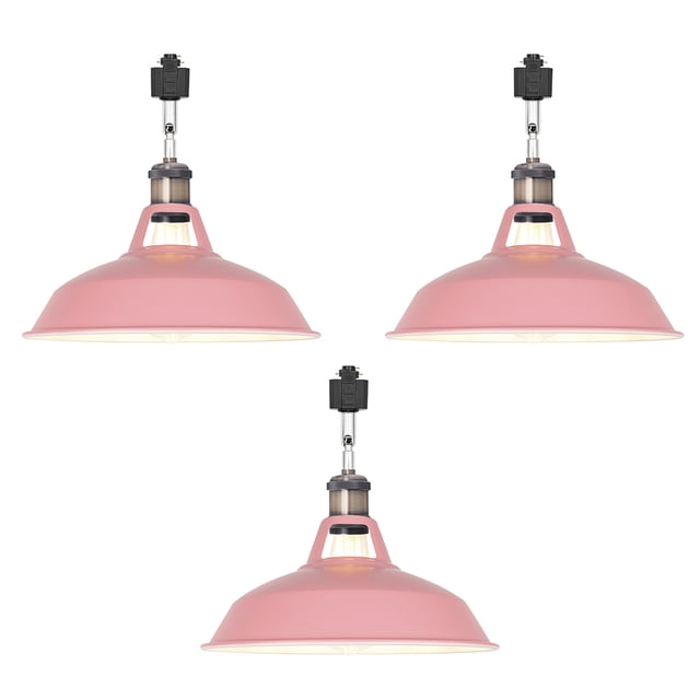 FSLiving H-Type Track Lighting E26 Base Industrial Adjustable Angle Lamp Pink Metal Shade with Bronze Socket Track Light Fixture for Slope Ceiling Gimbal,Bulb and Track Not Included - 3 Lights