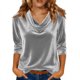 thumbnail image 1 of Hecho para Más Camisa Mujeres Elegante Drape-Delantero Plisado Cuello Oro Terciopelo Tres Cuartos de Manga Blusa, Top Casual, 1 of 8