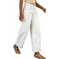 thumbnail image 5 of sicmoss Women's White Cotton Barrel Jeans Y2K Wide Leg Baggy Ruffle Hem with Pockets, 5 of 7