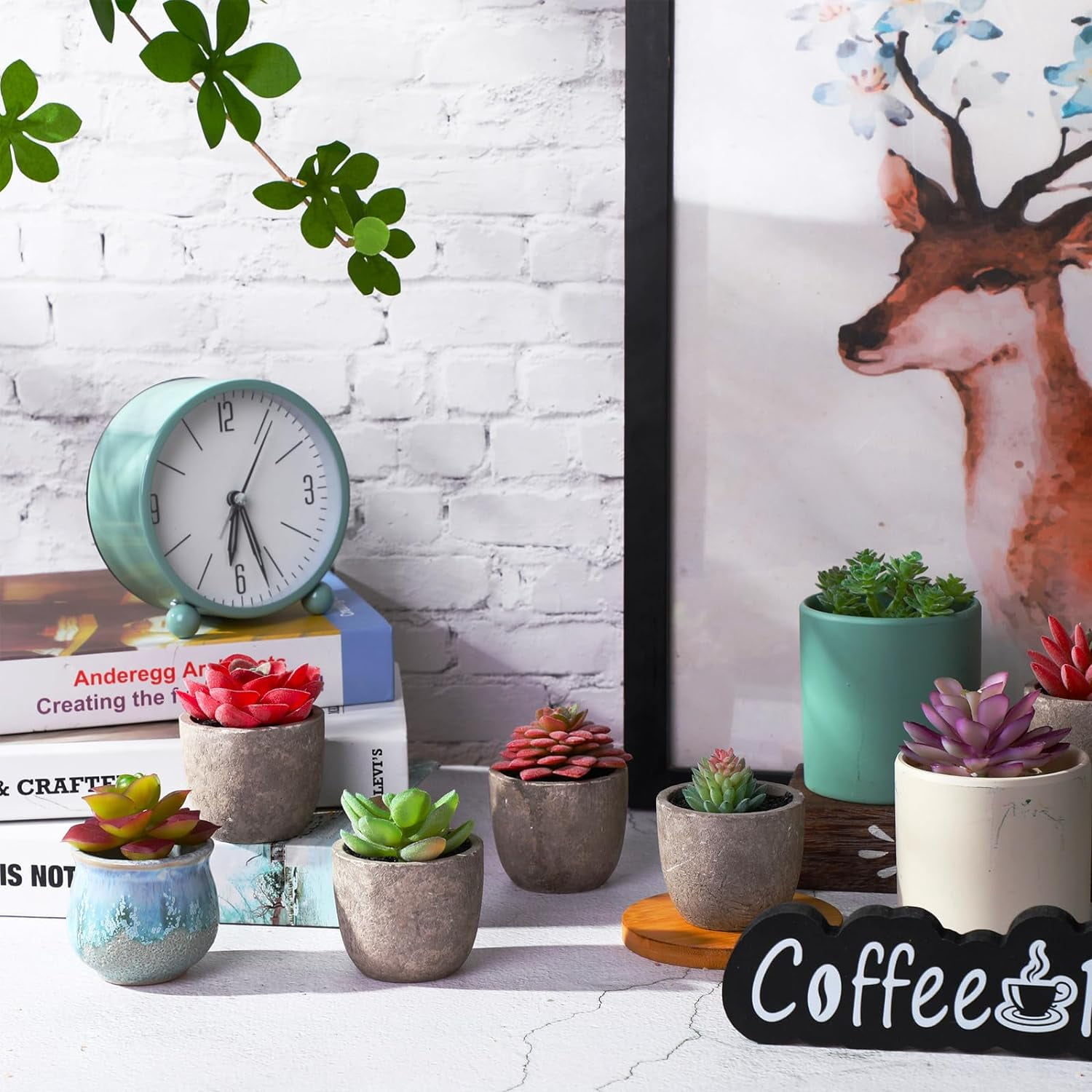 50 Pcs Bulk Mini Artificial Succulents Plants Assorted Unpotted Realistic Plants Fake Textured Succulent Picks Realistic Plastic Cactus Stems for Succulent Garden Home Decor (Large Style)