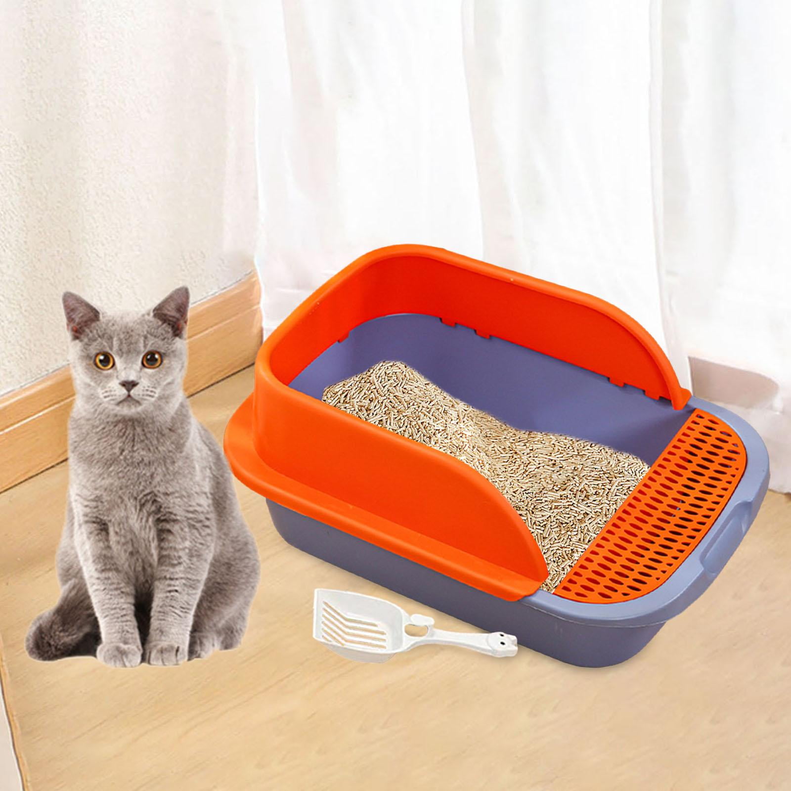 Cat with Frame, with Scatter , Easy Clean, High Sides Cat with er, Kitty , , Cat Toilet Blue Orange Medium
