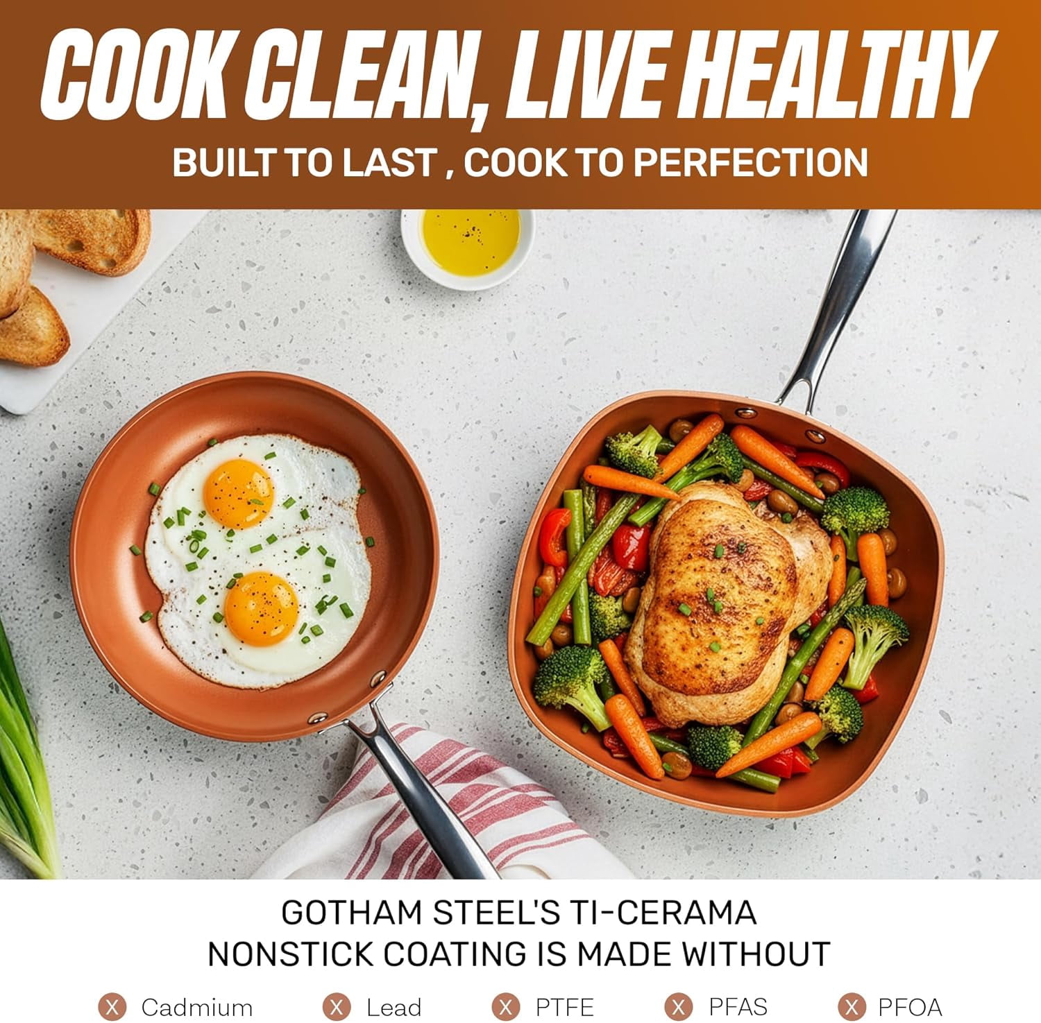 Gotham Steel TRUE VALUE 20 Pc Ceramic Pots and Pans Set Non Stick, Ceramic Cookware Set with Bakeware, Pot and Pan Set with Utensils, Non Stick Pots and Pan Set, Oven & Dishwasher Safe, Copper