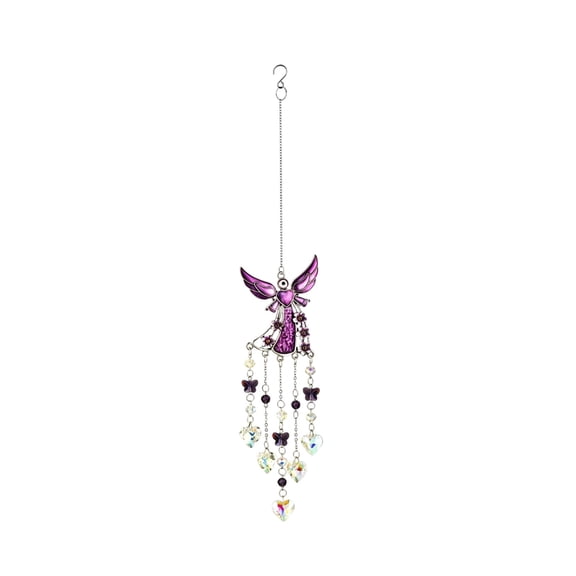 SLYNSHome Angel Crystal Suncatcher Hanging Ornament,Purple Heart Prism Light Catcher Pendant, Colorful Beaded Window Hanging Decor For Garden Patio Indoor Home Decor