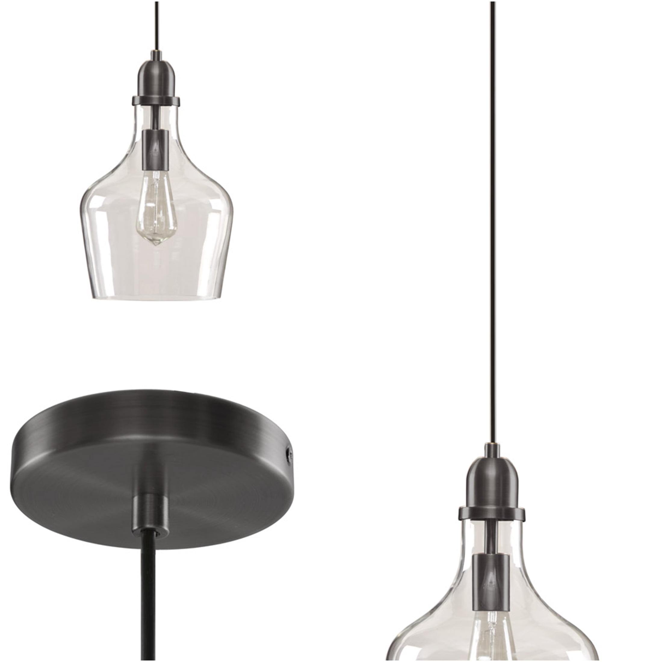 JERFIT Industrial Bronze Glass Pendant Light, Bell Shaped Ceiling Light Fixture with Adjustable Cord, Dimmable Hanging Light for Kitchen Island, Dining Room, Entryway