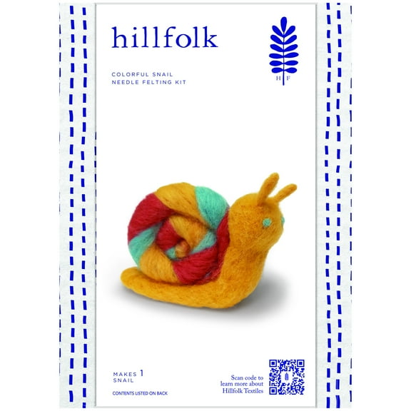 Hillfolk Needle Felted Snail Kit- Includes Wool Roving, Needle, Foam Block And Instructions. Makes One 4.5" X 3.5" Snail.