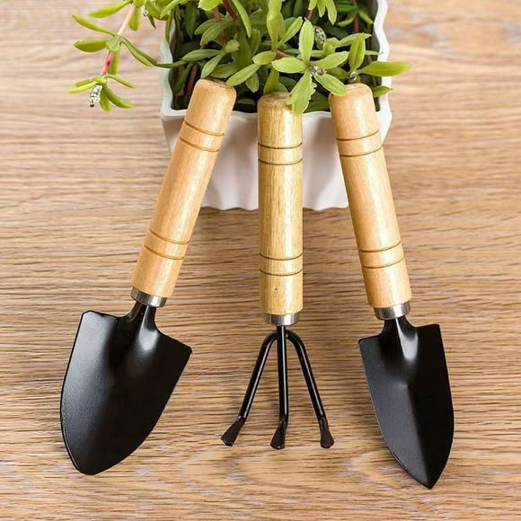 Feltree Mini Garden Tool Set, 3 Pieces Portable Mini Gardening Kit Including Hand Shovel, Transplant Shovel, Cultivator Hand Rake with Soft Wood Non-Slip Handle, Iron H