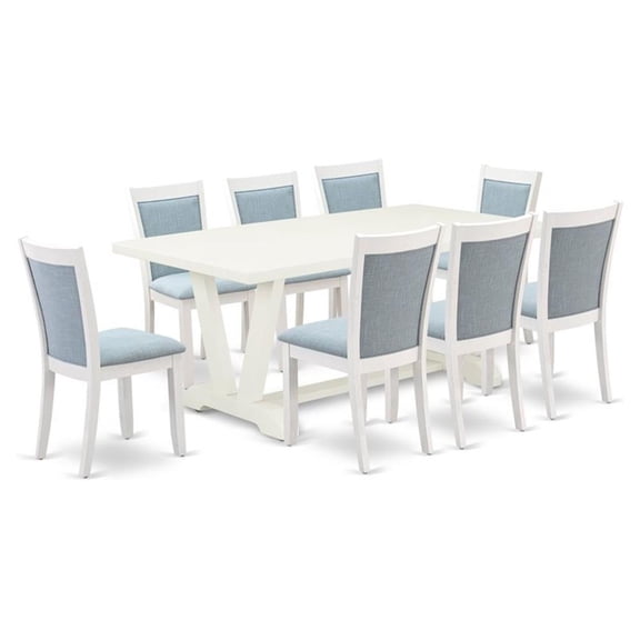 East West Furniture V-Style 9-Piece Asian Wood Dining Set in Baby Blue/White