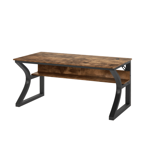 47-Inch Computer Desk with Storage, Sturdy U-Shaped Metal Frame Home Office Study Table, Rustic Brown