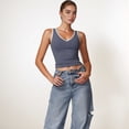 thumbnail image 6 of Women's Contrast Trim Cropped Tank Top with Scoop Neck and Stretch Fit for Yoga and Everyday Wear - Small, Gray, 6 of 7