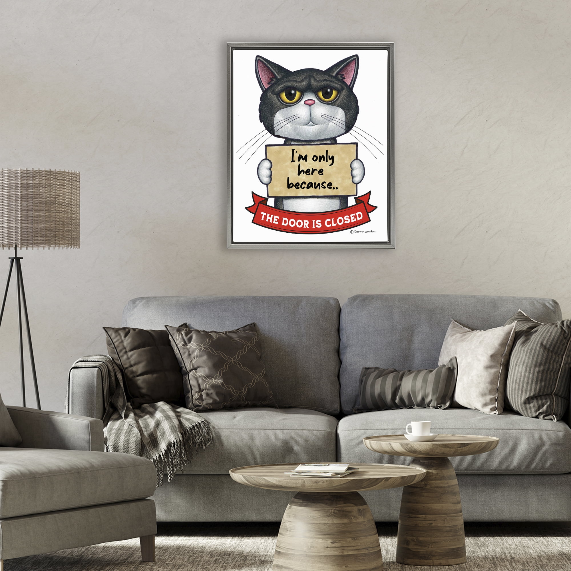 Here Because Door Is Closed Gray Framed Floater Canvas Wall Art, design by Danny Gordon Art