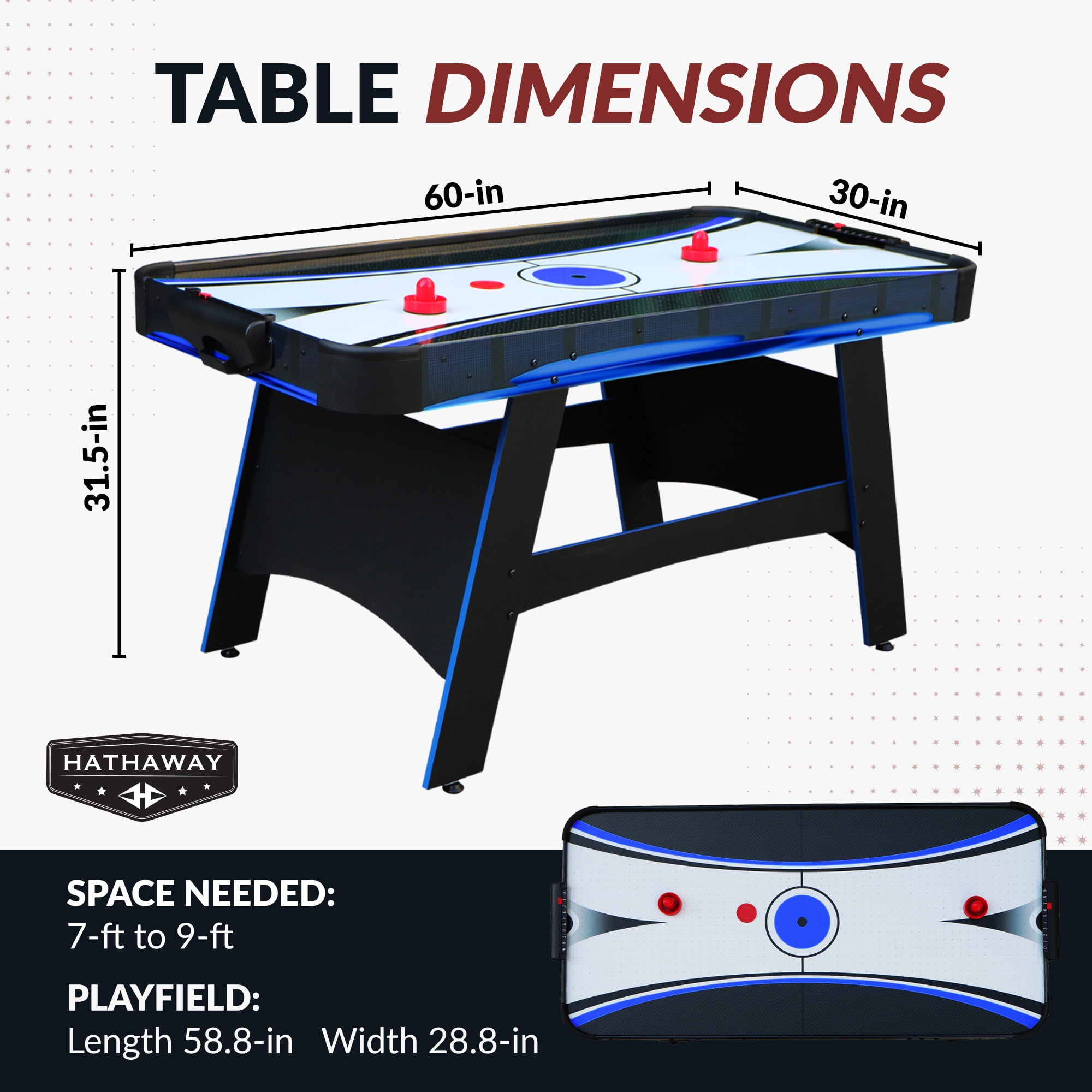 Hathaway Bandit 5-Ft Air Hockey Table for Home Game Room - With Table Tennis Top, Manual Scoring, High-Output Blower, Vibrant Graphics, Strikers & Pucks - Black and Blue Finish