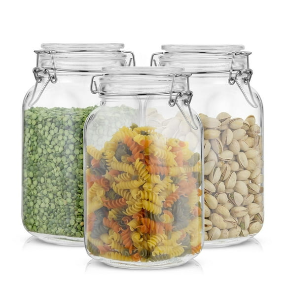 Pots de Rangement Hermétiques en Verre avec Couvercles en Silicone - 50 oz - Ensemble de 3