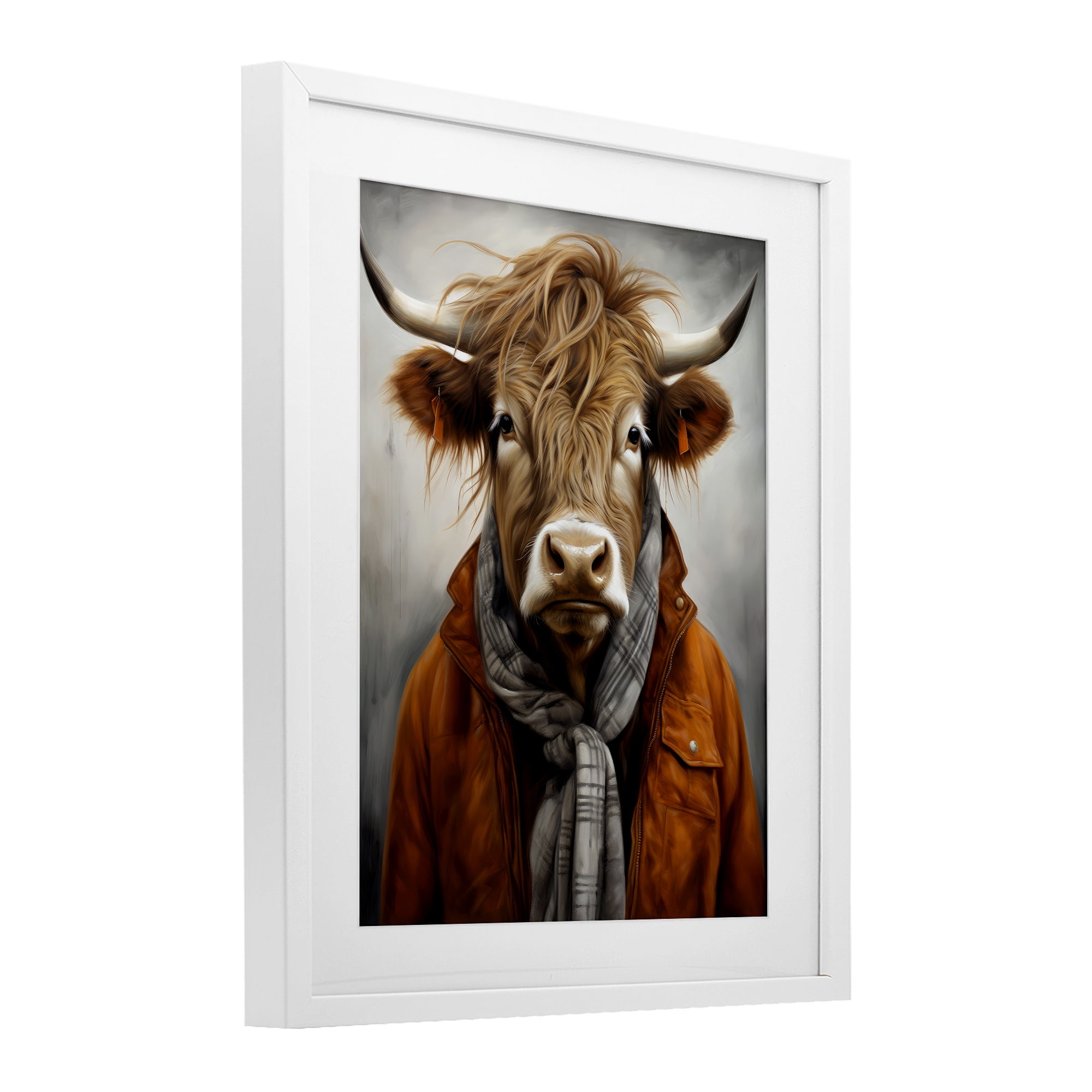 Stupell Industries Buster Bull Horn Portrait White Framed Print Under Glass, design by Ray Powers