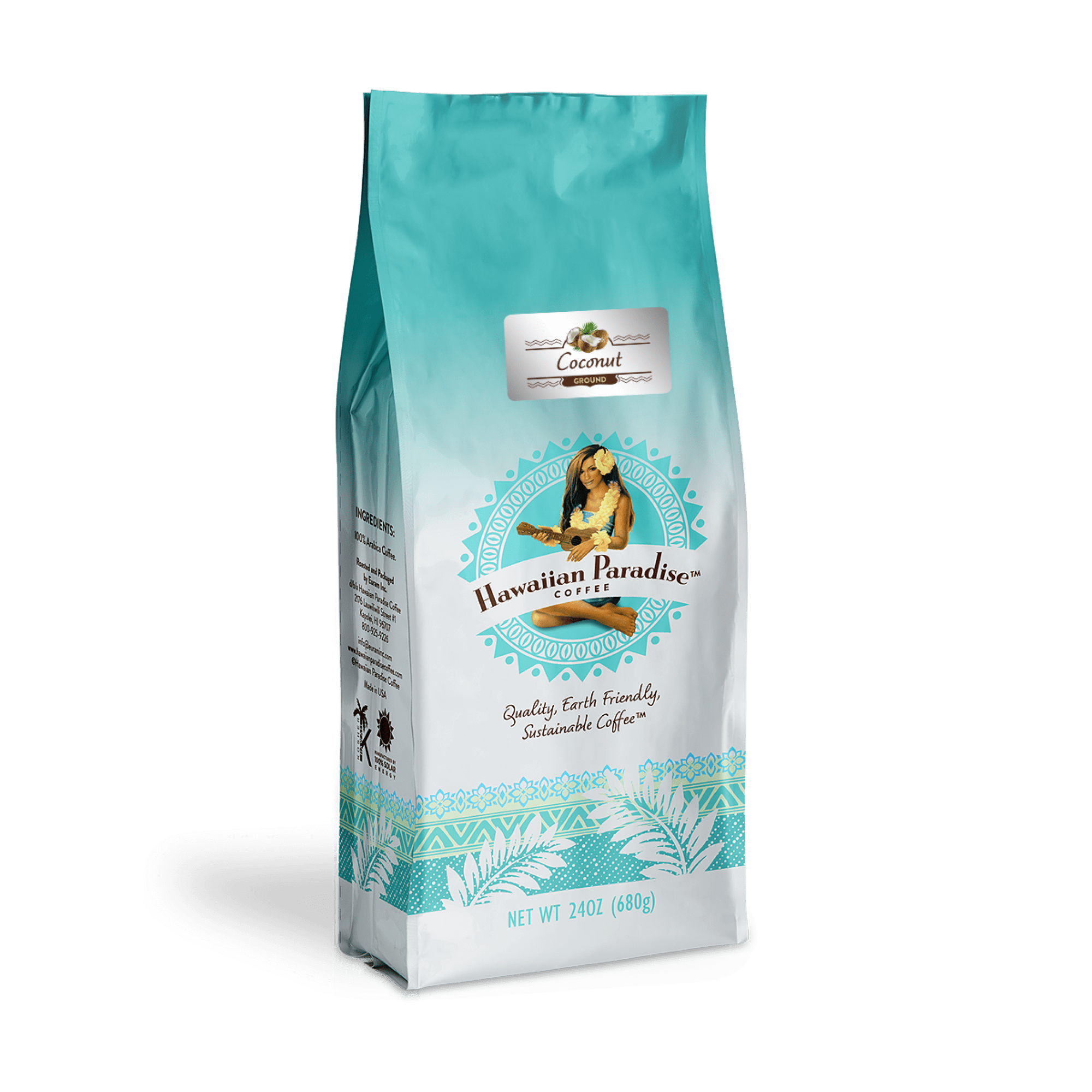 Curated visual reference: Picture Idea: Hawaiian Paradise Coffee Coconut Flavored Ground Coffee 24Oz Bag 100