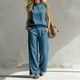 thumbnail image 2 of Womens Summer 2 Piece Outfits Cotton Fashionable Solid Color Sleeveless Top and Button Down Pants Lounge Set, 2 of 7