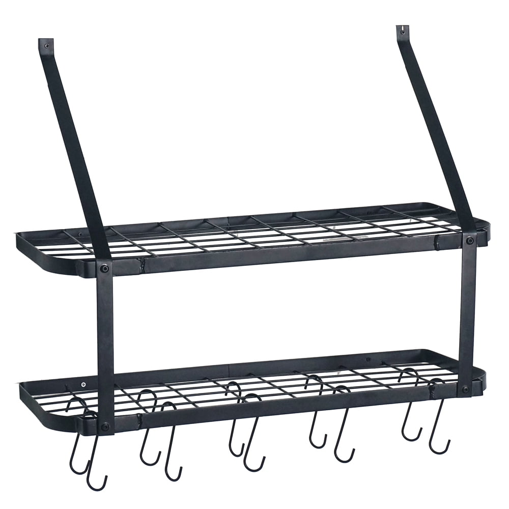 Kepooman 2 Tire Pot Rack, Wall Mounted Hanging Racks for Kitchen, Black