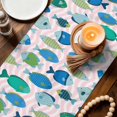 thumbnail image 3 of Pink Fishes Table Runner 90 Inches, Cartoon Coastal Ocean Fish Striped Bed Runner Dresser Scarves Tabletop for Indoor Outdoor Parties/Ceremony/Banquet, 13" x 90", 3 of 9