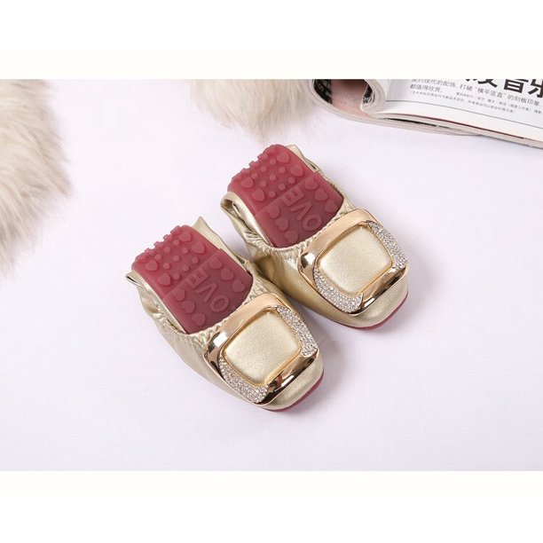 Zapatos planos de cuero suave de talla grande 41 para Mujer, mocasines a la moda para Mujer, zapatos de bailarina con hebilla de punta cuadrada, Zapatos informales para Mujer Gao Jinjia LED