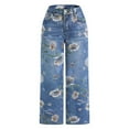 thumbnail image 2 of Straight Leg Jeans for Women Floral Print High Waisted Stretchy Loose Fit Tummy Control Denim Pants with Pockets Lightweight Casual Trousers, 2 of 6