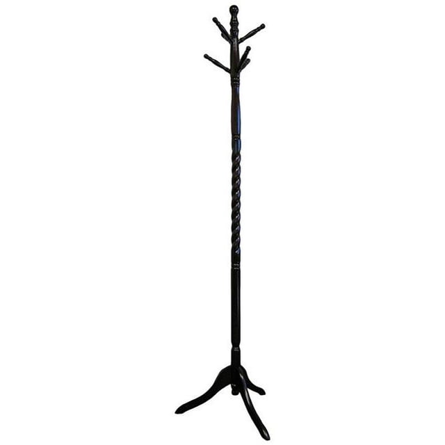 Benzara BM157890 Sturdy Wooden Twist Hall Tree Coat Rack, Dark Brown