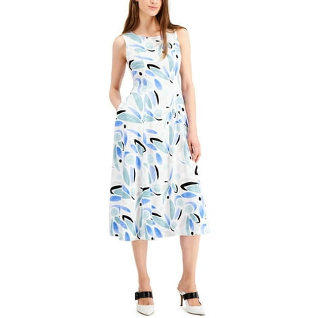 Alfani Women's Printed Fit & Flare Dress Blue Size 10 Petite