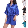 thumbnail image 4 of WREESH Womens Satin Nightgown Color Ding Robe Bathrobe Color Light Summer Thin Short Cardigan Robe Light Blue, 4 of 5