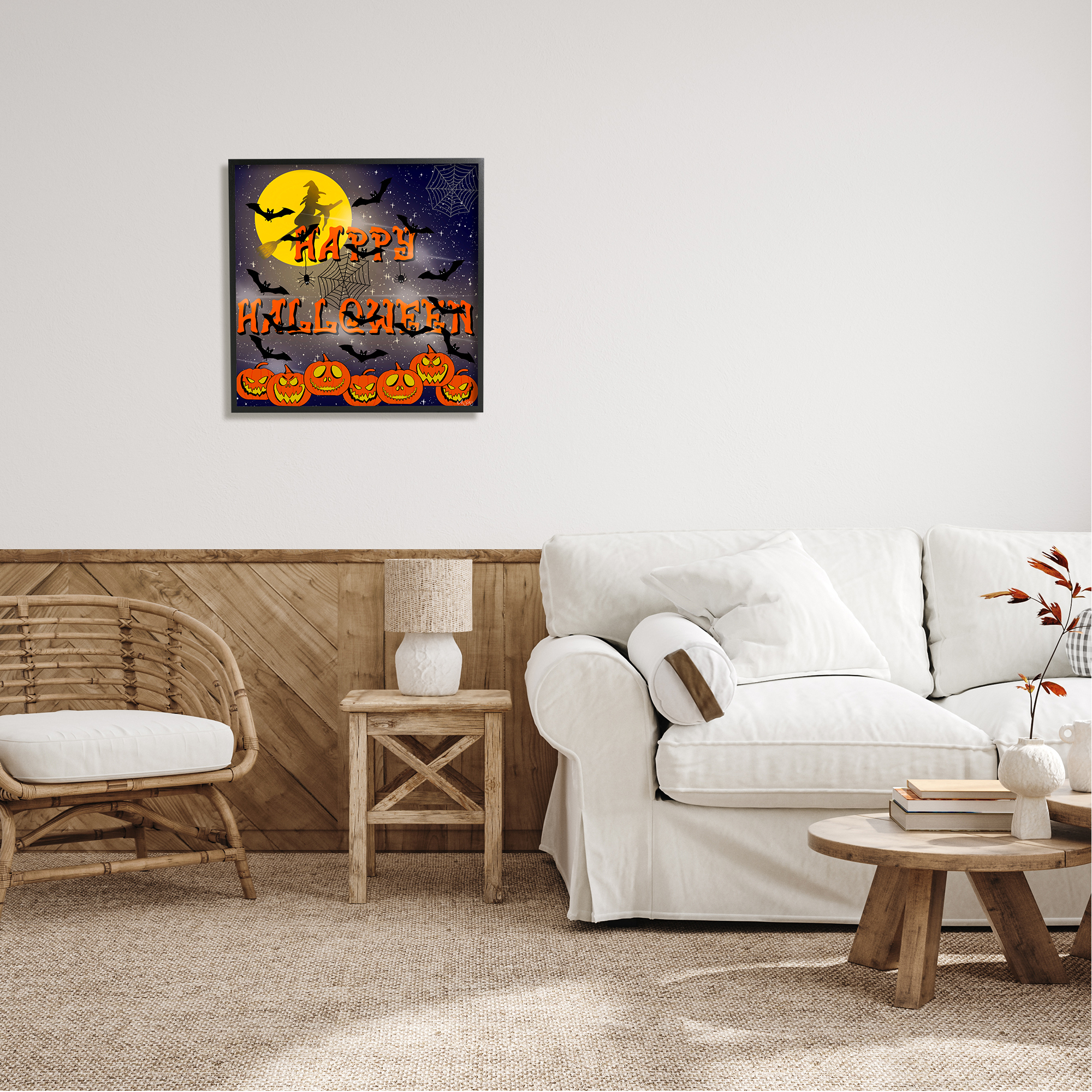 Stupell Industries Halloween Witch Scene Holiday Painting Black Framed Art Print Wall Art, 24 x 24