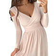 thumbnail image 3 of FASHIONWT Women's Long Sleeve V Neck Solid Color Slit Hem Banquet Maxi Dress, 3 of 4