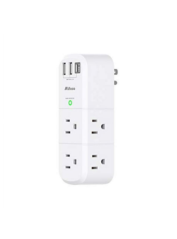 USB Outlet Extender Surge Protector - with Rotating Plug, 6 AC Multi Plug Outlet and 3 USB Ports (1 USB C), 1800 Joules, 3-Sided Swivel Power Strip with Spaced Outlet Splitter for Home, Offi