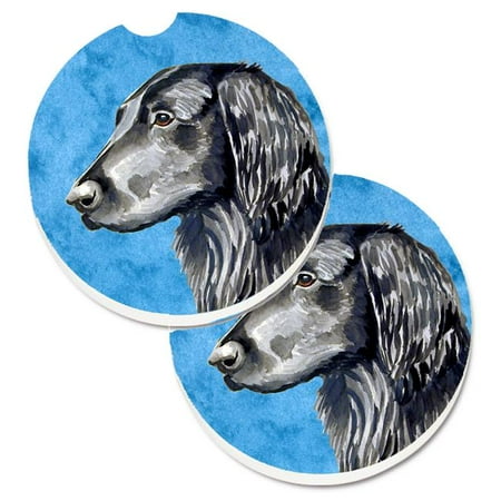 

Blue Flat Coated Retriever Set of 2 Cup Holder Car Coaster