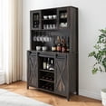 thumbnail image 4 of 70" Tall Farmhouse Coffee Bar Cabinet with Sliding Barn Doors, Ample Storage Shelves, 6-Bottle Wine Rack & 12 Stemware Slots for Kitchen & Dining Room Elegance, 4 of 9