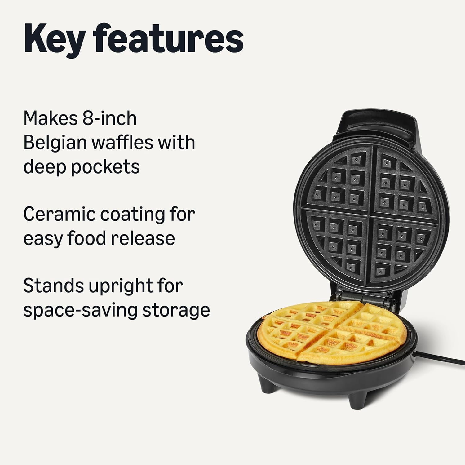 Waffle Iron, Mini Belgian Waffle Maker with Round 8-Inch Ceramic Nonstick Plate, Adjustable Browning Control, Cool Touch Handle, Vertical Storage, 8 Inches, Black