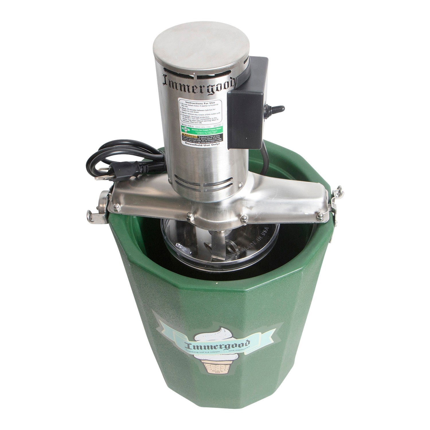 Immergood - 6 Quart Electric Ice Cream Maker - Stainless Steel - Leakproof Tub - Triple action dasher