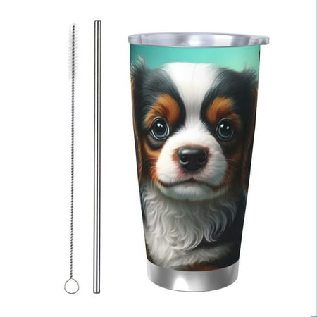 

Uemuo Cute Flower Puppy Butterfly Print Travel Coffee Mug 20oz Double-walled Car Cup Stainless Steel Insulated Tumbler Leak-proof Travel Cup Reusable Straw Car Cup-Straw Two-piece Set