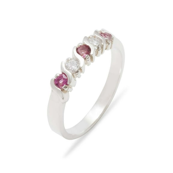 LBG British Made 10k White Gold Natural Pink Tourmaline & Cubic Zirconia Womens Eternity Ring - 33 size options - Sizes 4 to 12 Available