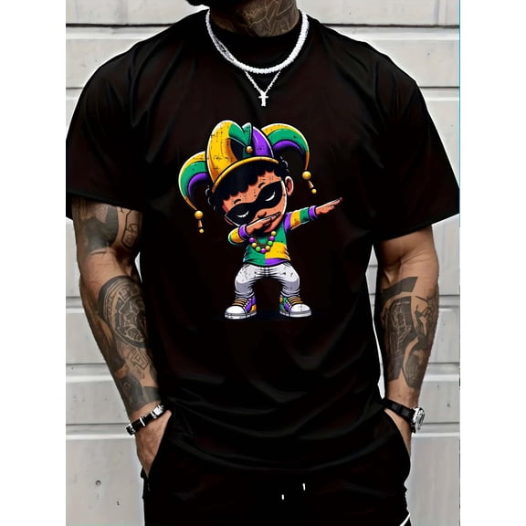 100% Cotton Mardi Gras Dabbing Boy Black Funny Outfit Jester Hat Kids T-Shirt Graphic T-shirts for men and women