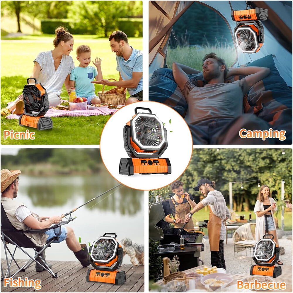 20000mAh Camping Fan w/ LED Lantern - Rechargeable Fan, Auto-Oscillating, Remote