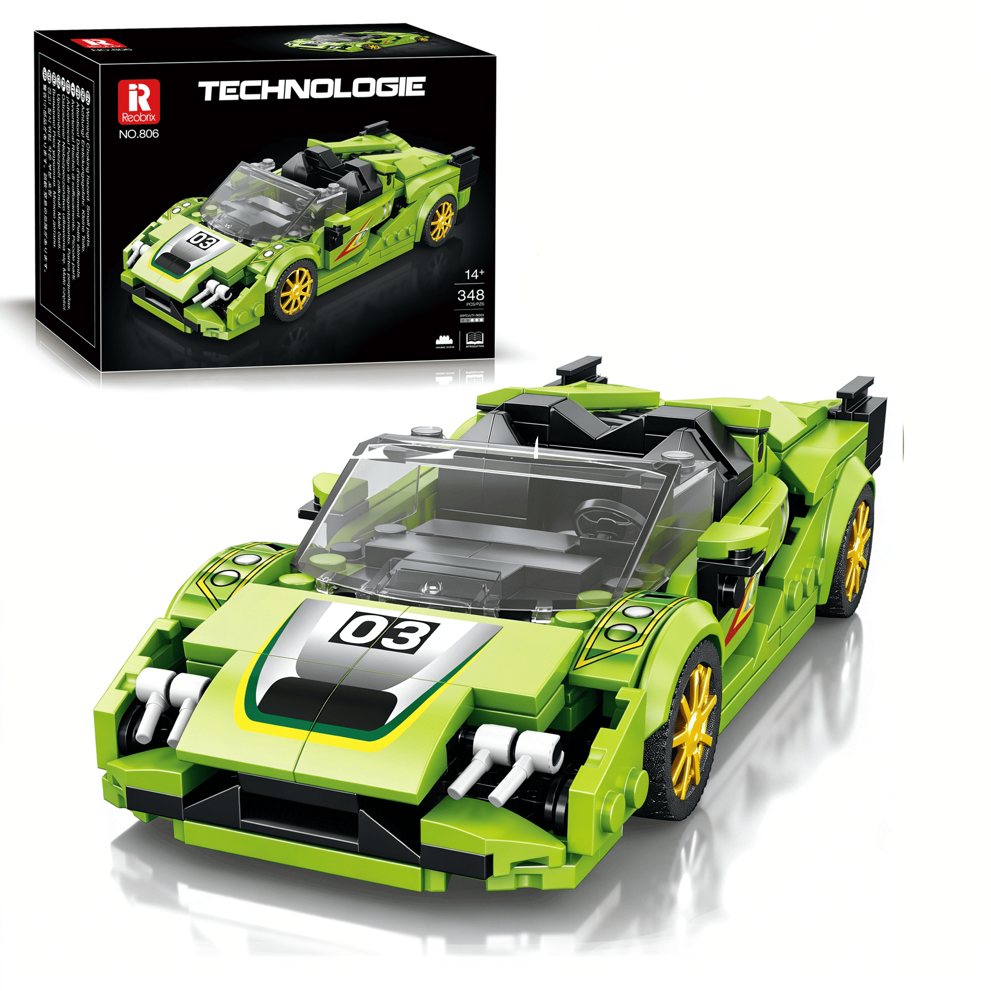 Reobrix Lamborghini SIAN FKP37 Building Block Set, Speed Supercar Model, STEM Building Toy for Kids & Collectors 8+, Birthday Gift for Car Enthusiasts