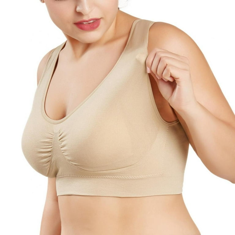 WOWENY Seamless Bras for Women Sleep Leisure Sports Yoga Bra Padded  Wireless Thin Soft Comfy Pullover Tops Plus Size (Beige, S) at   Women's Clothing store