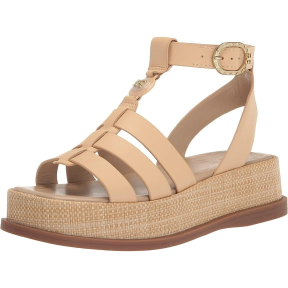 Sam Edelman Naima Bleached Wheat Multi Straps Buckle Ankle Block Heel Sandals (Bleached Wheat, 5)