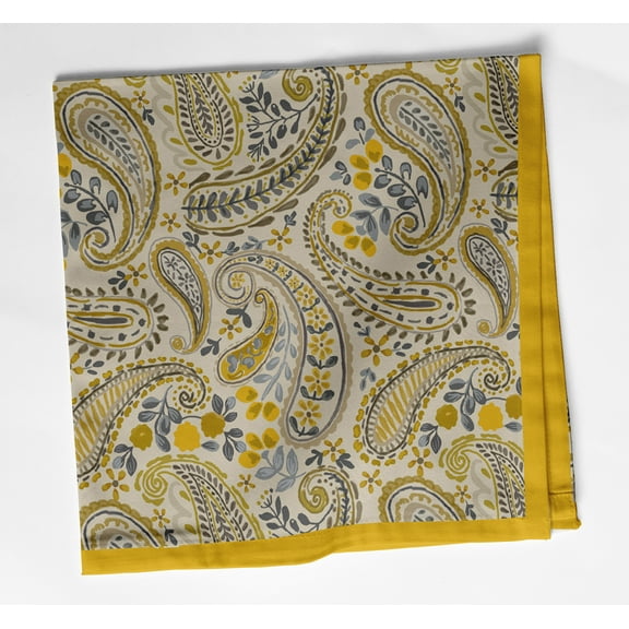 Vargottam Designer Cotton Twill Napkins - Set of 12, 20-Inch, Yellow Color Paisley Design, Durable & Absorbent Cloth Napkins for Dining, Parties, and Home Decor - Machine Washable