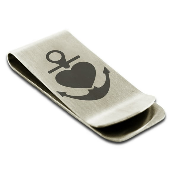 Stainless Steel Anchor of My Heart Engraved Money Clip Credit Card Holder
