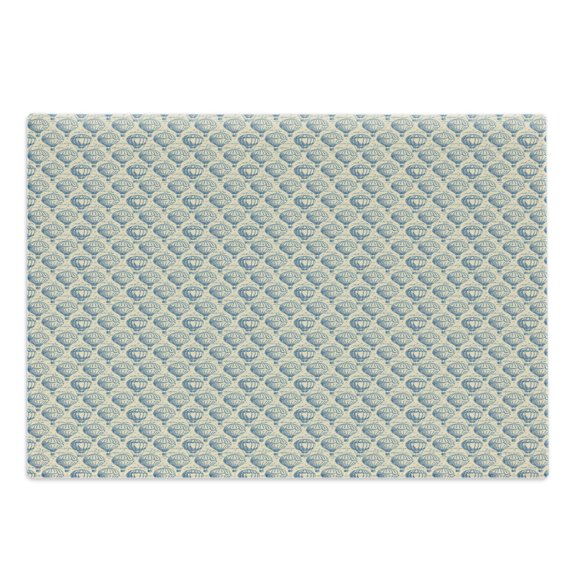 Blue and Beige Cutting Board, Sketch Art Style Pattern with Hot Air Balloons Clouds Flying Birds, Decorative Tempered Glass Cutting and Serving Board, Large Size, Navy Blue and Beige, by Ambesonne