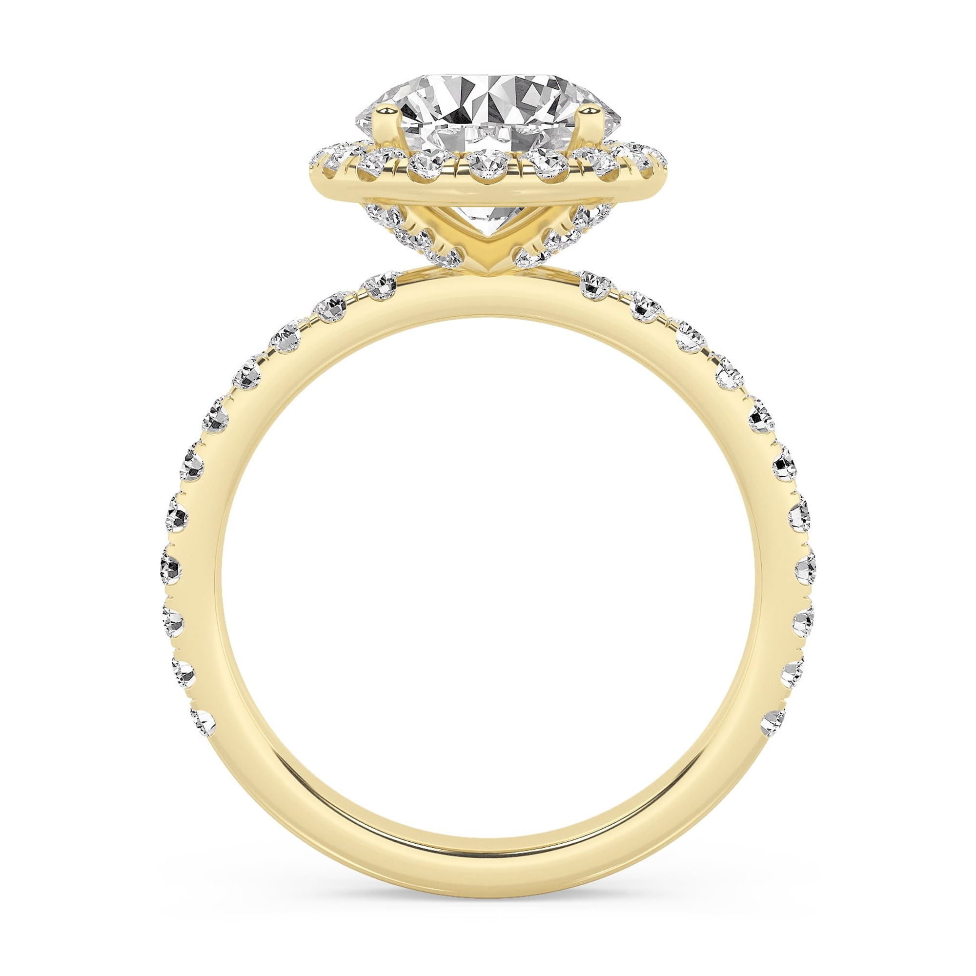 AFFY Round Halo Engagement Rings For Women, 2.70 Carat (ctw) Lab Created Moissanite Promise Rings For Her In 14k Yellow Gold Over Sterling Silver | VVS1 Quality Ring Size-5.5