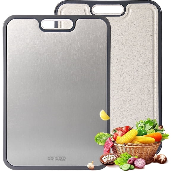 COPOOLIFE 16x11 Double-Sided Titanium and Wheat Straw Cutting Board with Juice Groove, Gray