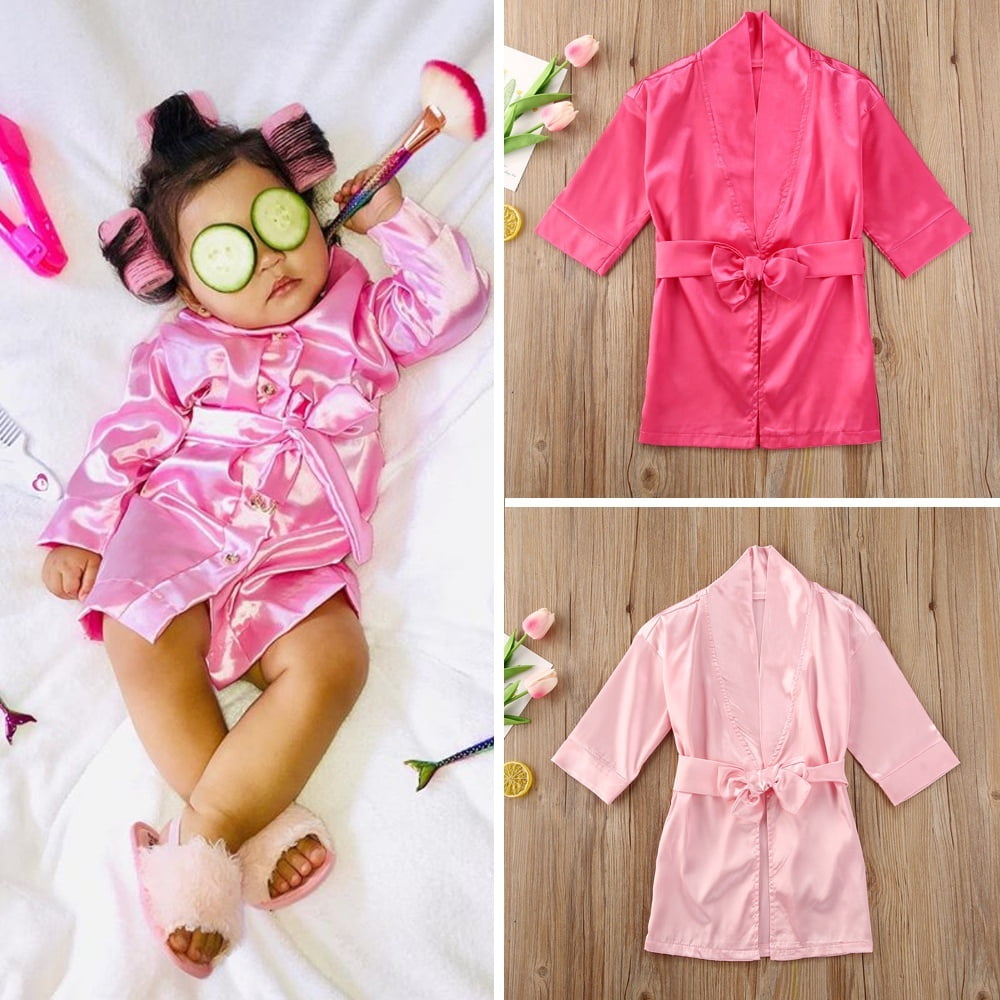LZCYILANXIULSL Toddler Baby Girl Silk Satin Robes Nightgowns Kimono Dress Kids Pajamas Sleepwear Outfit Cute Clothes