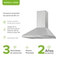thumbnail image 3 of Campana para cocina de pared piramidal 60 cm Acero Inoxidable, 3 Velocidades, Doble Filtro de malla lavable y Filtro de carbón activado, Luz LED, Extrae y Purifica AVERA CEP60, 3 of 10