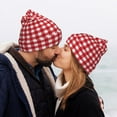 thumbnail image 5 of Lsque Red Checkboard Pattern Knitted Beanie, Unisex Winter Hat, Knit Hat Winter Beanies Thick Fisherman Beanies Cuffed Plain Skull Caps, 5 of 6