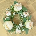 thumbnail image 6 of JWshufel Christmas Garland Mini Artificial Rose Candle Ring Full Realistic Floral Wreath for Wedding Centerpiece Home Door and Mantel Holiday Decor Festive Gift Idea 7.9in Beige, 6 of 6