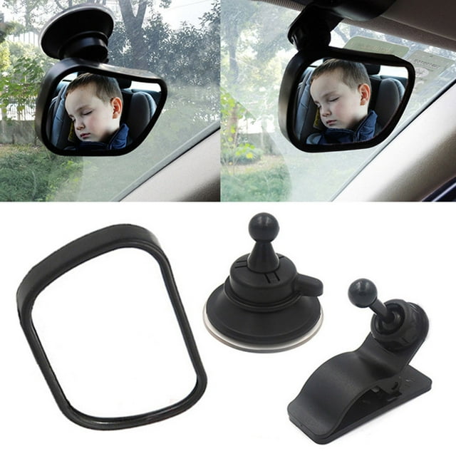 Espejo retrovisor para bebé para asiento trasero | Cristal acrílico transparente irrompible | Rótula ajustable 360° | Montaje con ventosa y clip | Fácil instalación | Espejo de seguridad para bebés